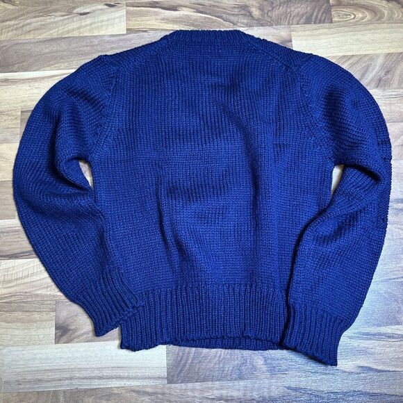 Vintage GAP Chunky Knit V Neck Sweater 1970s Size Large Navy Blue - Picture 4 of 5